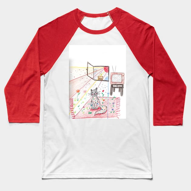 Quarantine Days at Home with my Cat Baseball T-Shirt by Le petit fennec